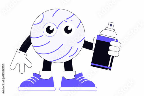 Smiling Pink Round Character in Blue Shoes Holding Something Cheerfully Ideal for Illustrations in Children’s Media Mascots or Digital Sticker Packs