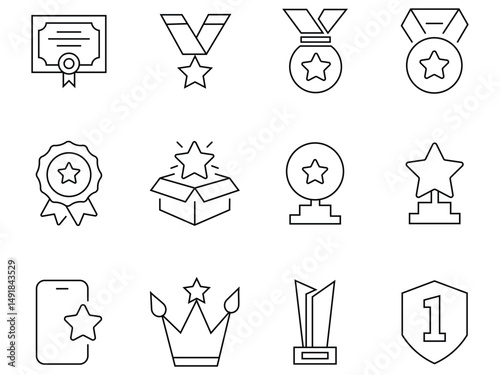Trophy cup award line icon set. Rewards glyph solid icons collection. Contains such icons as trophy, winner, success, best reward, medal, winner prize, champion and others. Vector illustration.