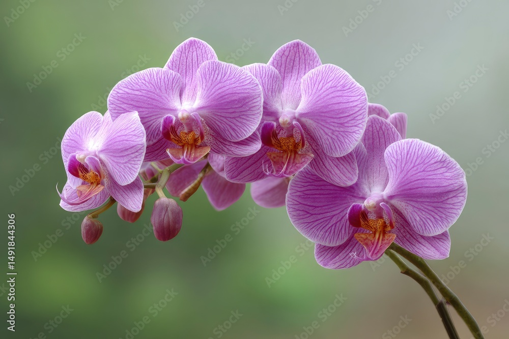 Naklejka premium Blooming Orchid Branch with Delicate Purple Striped Petals