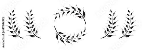 Wheat icons set. Wheat ear of various shapes, linear icon collection. Wheat wreaths and grain spikes set icons.