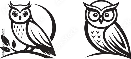 Owl Vector Illustration Set - Black & White, Modern Design for Logo, Icon, or Graphic