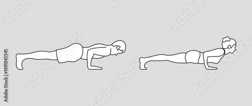 Man and woman doing Yoga. Four limbed staff pose vector. Man and Woman preparing to push up exercise.