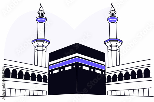 Beautifully composed illustration of the holy Kaaba with majestic minarets symbolizing peace and faith created for high-quality Islamic visual narratives