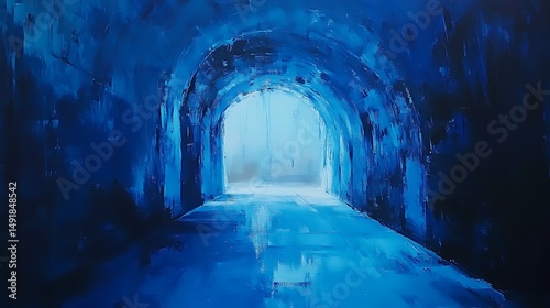 Abstract blue tunnel painting