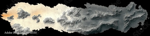 detailed fantasy style topographic map showing mountainous terrain with shading indicating elevation and cloud cover along the landscape photo