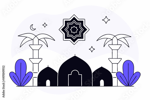 Peaceful digital art of Haj Mabrour with Islamic architectural elements and symbolic motifs representing the faith and tradition of the pilgrimage