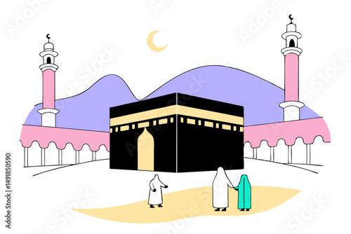 High Quality Digital Painting Illustration Focusing on the Sacred Hajj Pilgrimage with Detailed Artistic Expressions Reflecting Devotion and Tradition