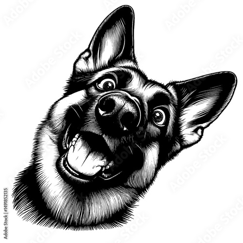 Hand drawn cute German Shepherd portrait, vector sketch isolated on white background, SVG vector	
