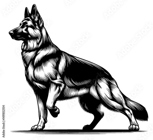 Hand drawn cute German Shepherd in full-body, vector sketch isolated on white background, SVG vector	