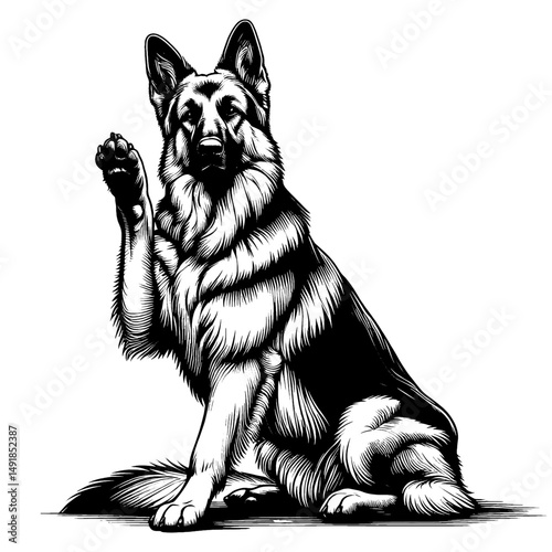 Hand drawn cute German Shepherd in full-body, vector sketch isolated on white background, SVG vector	