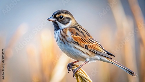 Minimalist Reed Bunting Bird Photography - Emberiza schoeniclus in Natural Habitat