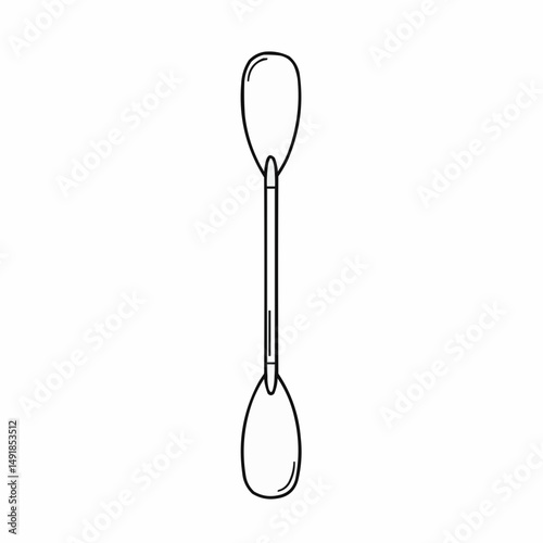 Graphic of a stylized paddle with a rounded end. Black outlines on white