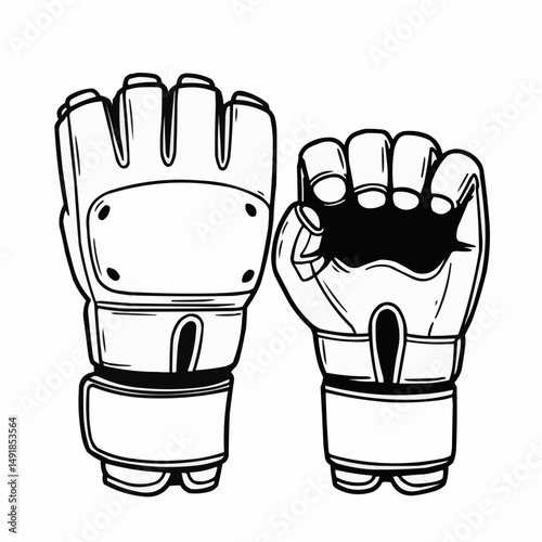 Vector image of two gloved fists raised, in black and white, detailed lines