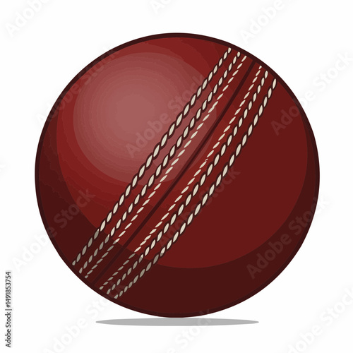 Detail of a red sphere with raised seams in shades of red and tan with circular patterns