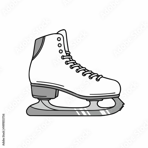 Skates depicted with artistic line drawing, detailed laces and high top, gray detail