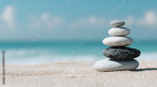 Balanced stones on beach sand (2)