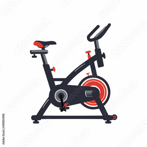 Illustrated indoor cycle with a red and gray seat, and handlebars