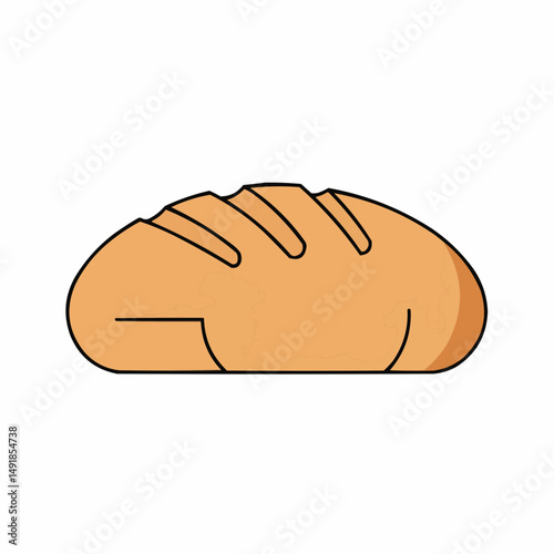 Cartoon sketch of loaf of sliced bread with beige crust and dark lines, isolated