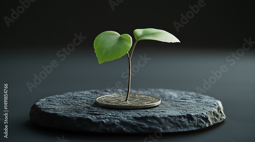 Plant emerging from coins illustrating financial prosperity and environmental investment