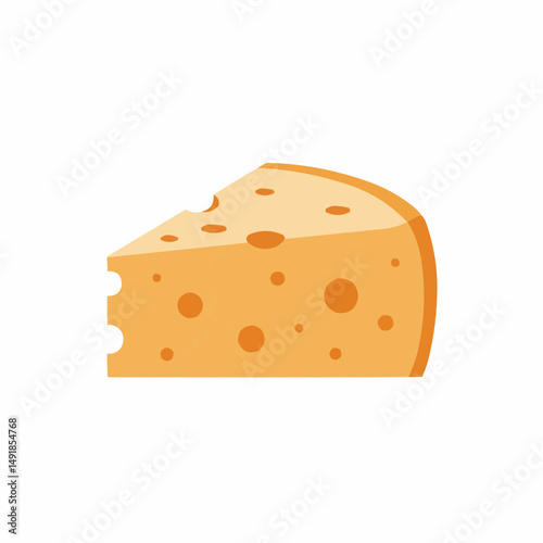 A slice of cheese has numerous holes in a light orange color on white background