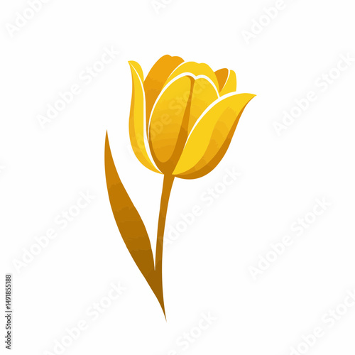Sunny floral illustration; a yellow tulip bud blooms. Its soft petals are stylized
