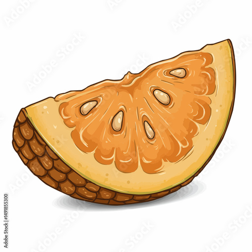 Cross-section of an orange, juicy fruit with seeds. A warm, inviting color palette