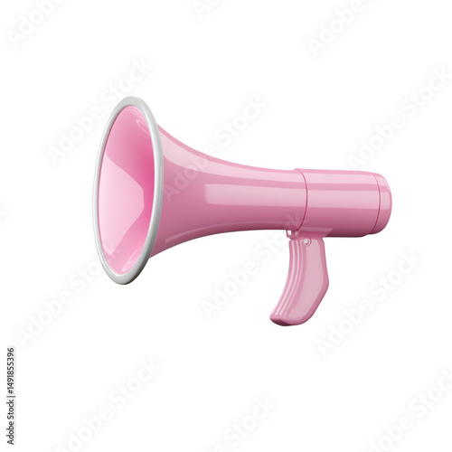 Pink megaphone communication device isolated on transparent background