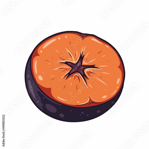 Orange cross-section, stylized with a black outline and orange pulp detail