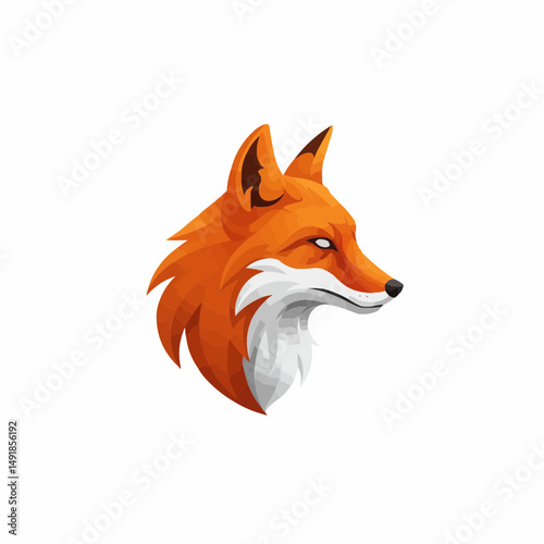 Stylized fox head with segmented design on a clean white background, detailed fur