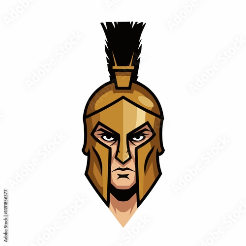Bronze helm with black plume. Warrior headgear and armored facial protection