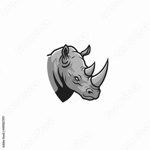 Vector image of a rhino head, grey and white color scheme, simplified lines