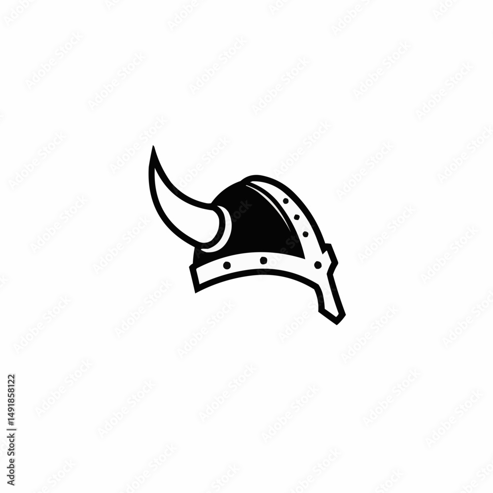 Naklejka premium Helmet w/ horns, graphic black and white design, icon. Bold illustration and minimalist