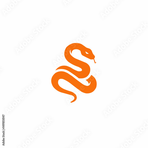 Minimalist image stylized orange serpent on white backdrop, poised for attack