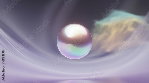 Iridescent pearl on soft purple abstract background