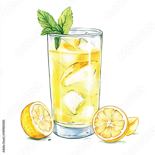 Cute cartoon watercolor A glass of lemonade