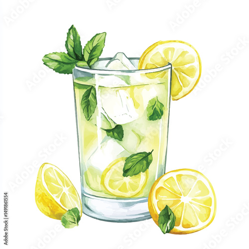 Cute cartoon watercolor A glass of lemonade
