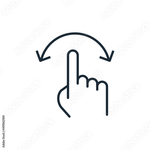 Hand with finger swiping or swipe left and right gesture line art for apps and websites. Vector linear illustration icon isolated on white background.