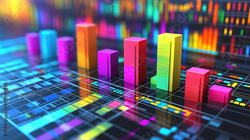 Abstract data presentation with a vibrant graph displayed on a dynamic digital background