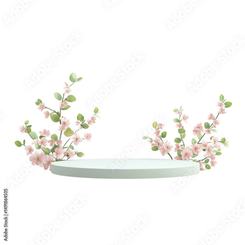 White podium with floral decoration isolated on transparent background