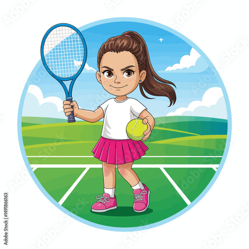 Tennis Girl with Tennis Racket and Ball