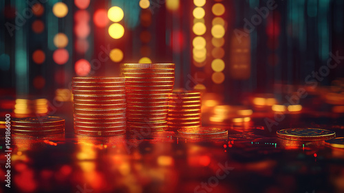 Golden coin stacks representing financial growth and prosperity in the investment sector