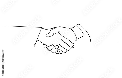 Continuous line drawing of handshake. Handshaking of business partners drawn by one single line, Vector illustration.