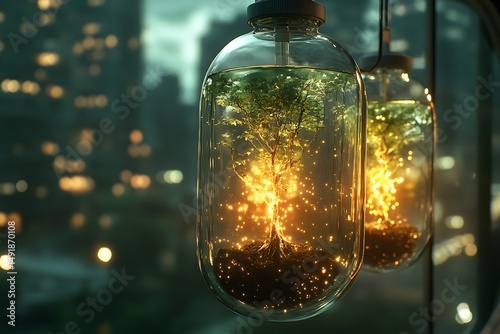 surreal greenhouse hospital treating dying rainforest with clinical fantasy care, Concept of deforestation 