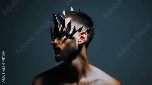 Man wearing avant-garde reflective eye mask