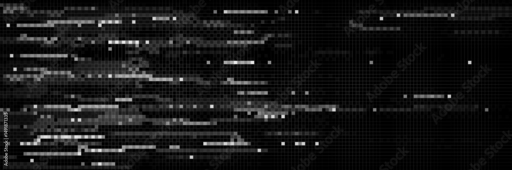 Pixel glitch abstract black and white background. Mosaic distorted texture with horizontal scan lines, digital noise grain effect. Monochrome vector bg for computer screen error, tv signal fail. Pixel glitch abstract black and white background. Mosaic distorted texture with horizontal scan lines, digital noise grain effect. Monochrome vector bg for computer screen error, tv signal fail.