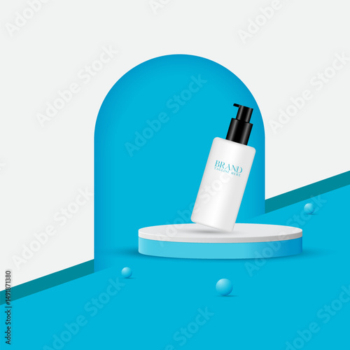 3D realistic minimalist empty podium design template in an isolated blue background. blue color abstract podium background design vector with shadow overlay effect. Backdrop studio art. 