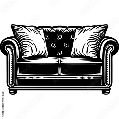 Elegant couch with pillows silhouette vector illustration