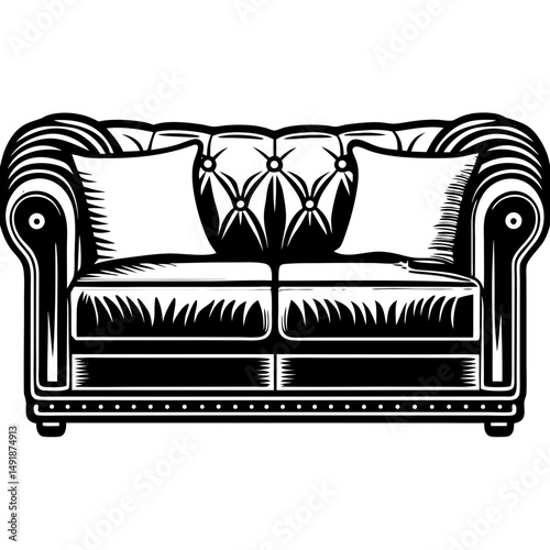 Elegant sofa with pillows silhouette vector illustration