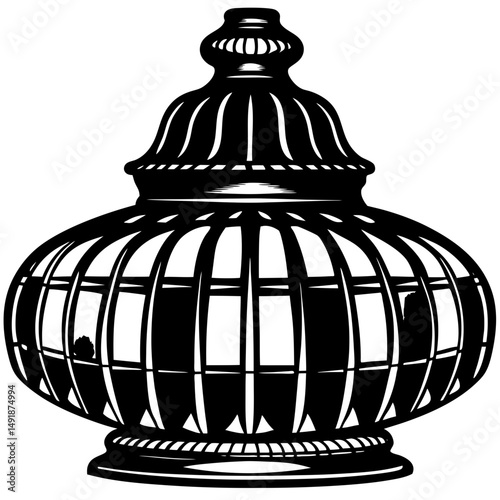 Ornate birdcage black silhouette vector illustration