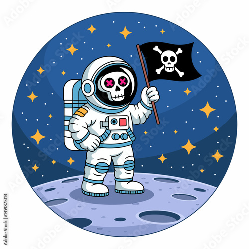 Astronaut Pirate Flag on the Moon